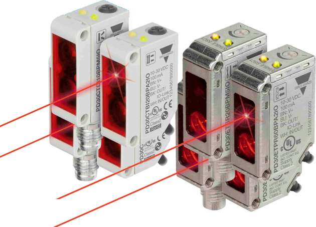 Die Lichtschranken der Serie PD30...IO von Carlo Gavazzi sind mit sichtbarem Rotlicht oder mit Infrarotlicht im Kunststoff- oder Edelstahlgehäuse erhältlich.