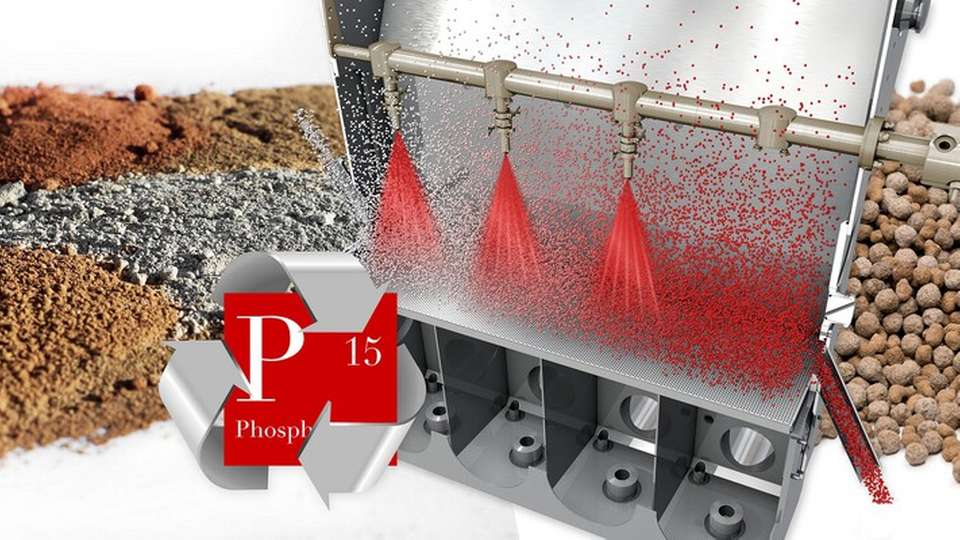 Der in der Asche eingebundene Phosphor wird aufgeschlossen und in einem Sprühgranulationsprozess zu marktfähigen Düngergranulaten verarbeitet.