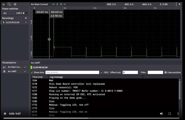 Verwendung von UART-Debug-Meldungen zur Synchronisierung mit den Echtzeit-Strommessungen des Otii Arc