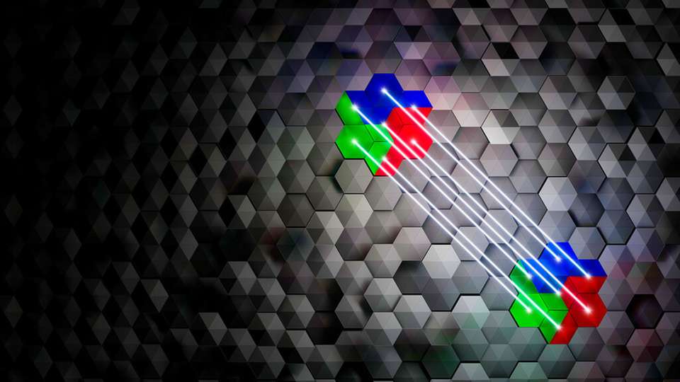 Darstellung der Manipulation von logischen Quantenbits, welche durch Quantenfehlerkorrektur vor Fehlern geschützt sind.