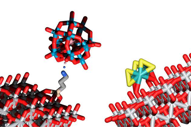 Strukturmodelle der beiden Cluster, die an der Aufspaltung von Wasser mit Hilfe von Licht beteiligt sind.