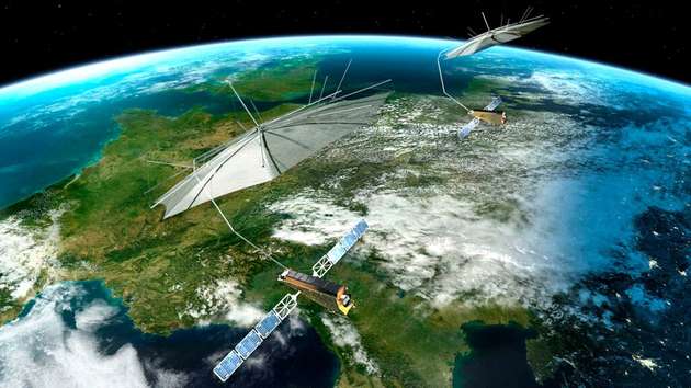 Künstlerische Darstellung der Tandem-L-Satelliten im Orbit.
