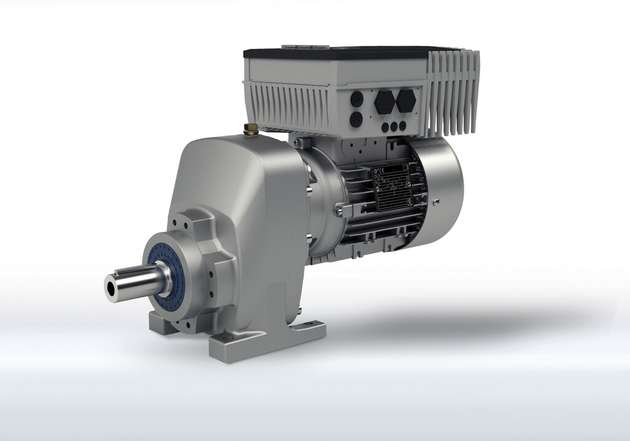 Einstufiges Stirnradgetriebe Nordbloc.1 mit energieeffizientem Motor und Nordac-Flex-Frequenzumrichter