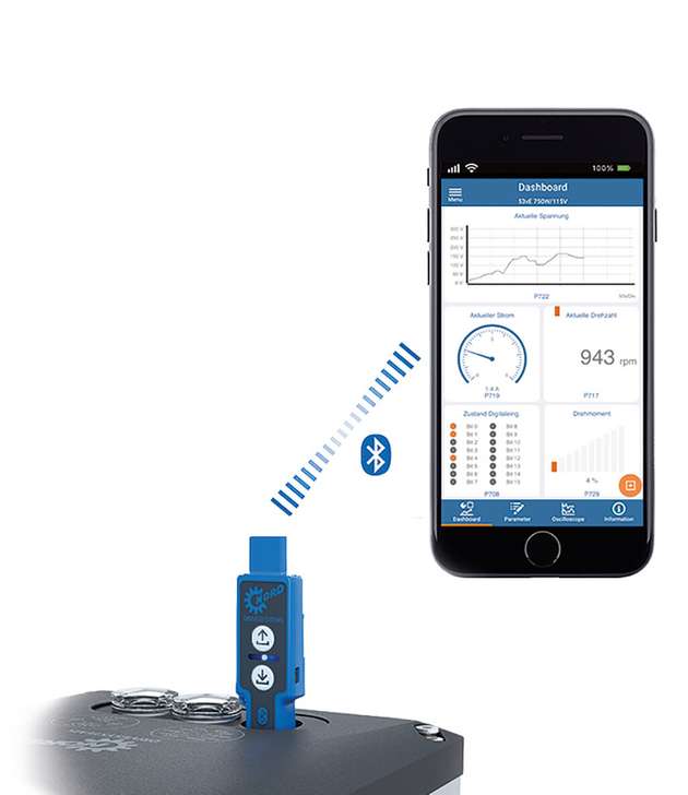 The Nordcon APP and Nordac ACCESS BT offer a mobile commissioning and service solution for all Nord drives. 