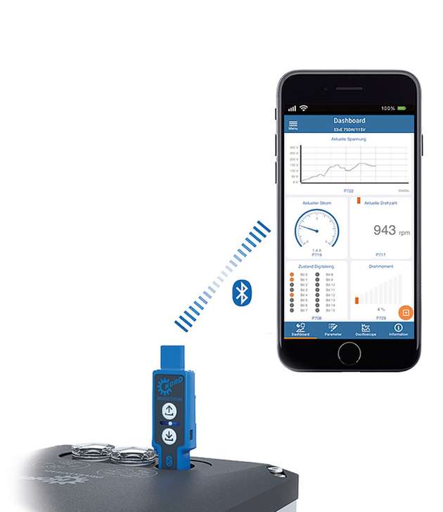 Die NORDCON APP und der NORDAC ACCESS BT bieten eine mobile Inbetriebnahme- und Servicelösung für alle NORD-Antriebe