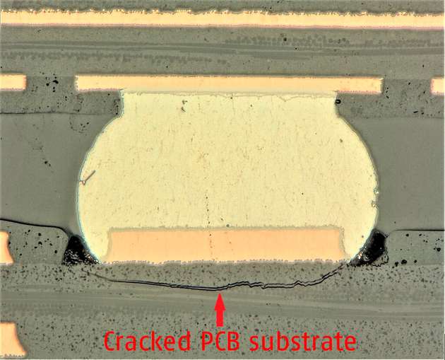 Thermische Belastung kann zu Rissen in der oberen Schicht der Leiterplatten führen.