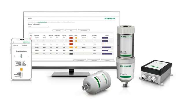 Der kabellose, smarte Schmierstoffgeber Optime C1 von Schaeffler meldet nicht nur eine leere Schmierfettkartusche sondern überwacht auch die Temperatur. 