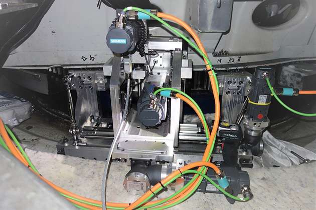 Das Werkzeug zur Gierring-Aufbereitung ist kompakt, demontierbar und transportfähig, um Reparaturen vor Ort im Maschinenhaus zu ermöglichen.