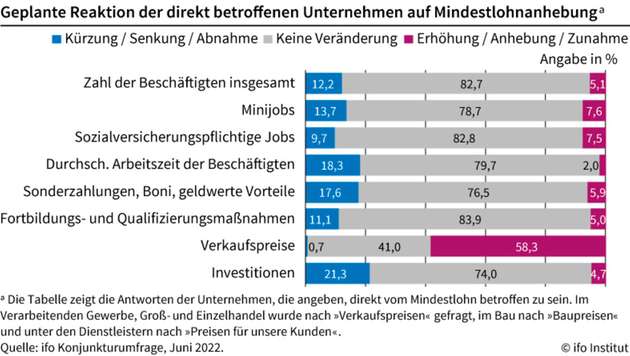 Geplante Reaktion der direkt betroffenen Unternehmen auf die Mindestlohnanhebung