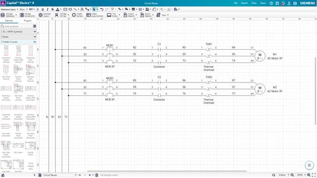 Capital Electra X ermöglicht die Wiederverwendung von Schaltkreisen durch einfaches Ziehen und Ablegen, wobei alle Symbole und Drähte intelligent umbenannt werden.