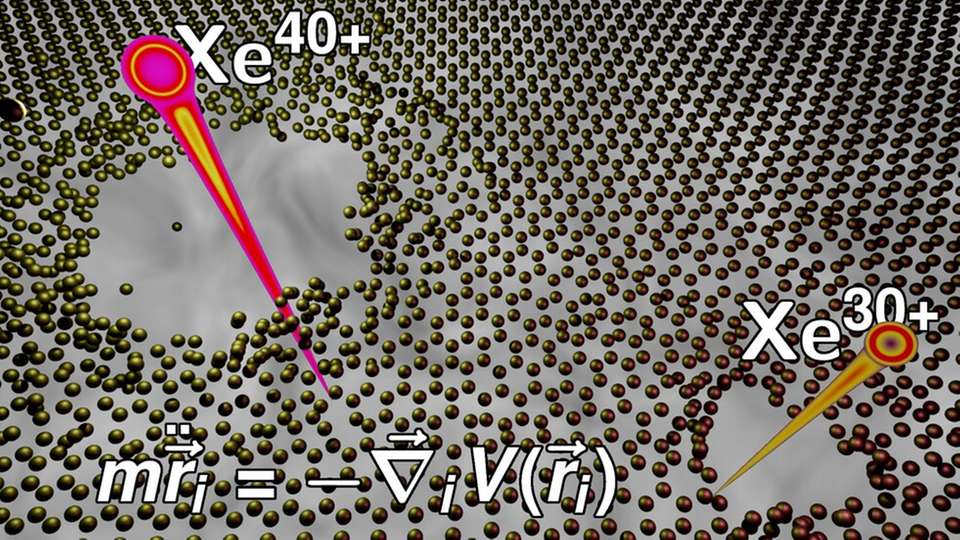 Das an der TU Wien entwickelte Modell erklärt, warum es in manchen zweidimensionalen Materialien beim Beschuss mit hochgeladenen Ionen zur Bildung winziger – nur wenige Nanometer großer - Löcher kommt, in anderen aber nicht.