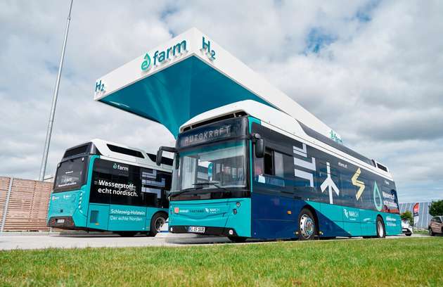 Die Wasserstoffbusse von Projekt eFarm werden im ÖPNV eingesetzt.