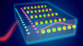 Eine Terahertz-Lichtwelle wird in einer Probe aus dünnen Metallschichten in eine Spinwelle umgewandelt.