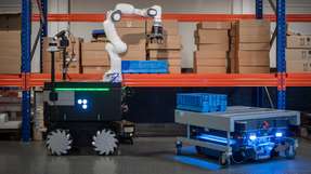 Flexible und autonome Transportfahrzeuge und Roboter spielen im Konzept der KI.Fabrik eine Schlüsselrolle.