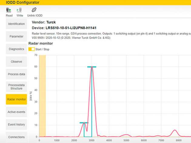 Über den browserbasierten Turck Radar Monitor kann der Anwender die Radarsensoren intuitiv einstellen und Störquellen gezielt ausblenden