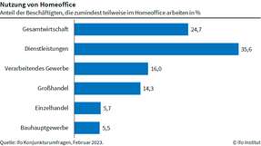 Der Dienstleistungssektor führt die Statistik bei den Homeoffice-Anteilen an.