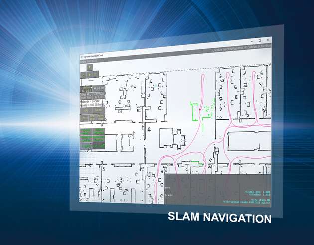SlamClient erlaubt ein voll dynamisches und zugleich präzises Navigieren auch in Bereichen, die starken Veränderungen unterworfen sind.