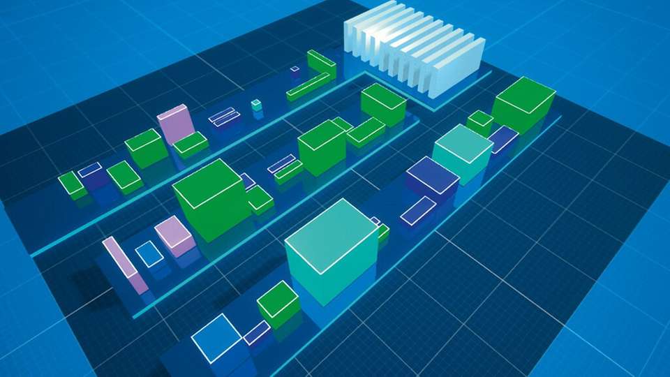 Mit der 3D-Visualisierung einer Fabrik lassen sich Verbesserungspotenziale leicht aufdecken.