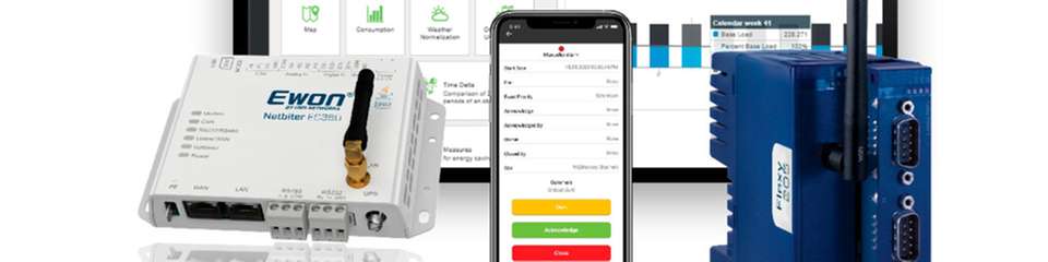 Hardware trifft Software: Die kürzlich erworbenen Softwarelösungen Webfactory i4connected und i4scada gehen in die Marke Ewon über.