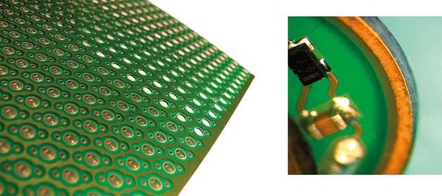 Minimale Schneidkanäle trennen auch eng aneinanderliegende Bauteile. Das Standardboard mit winzigen PCBs wurde vom Fräsen auf UV-Laserschneiden umgestellt. Jetzt erhält der Hersteller statt 100 PCBs mehr als 1.000 Nutzen auf gleichem Raum.