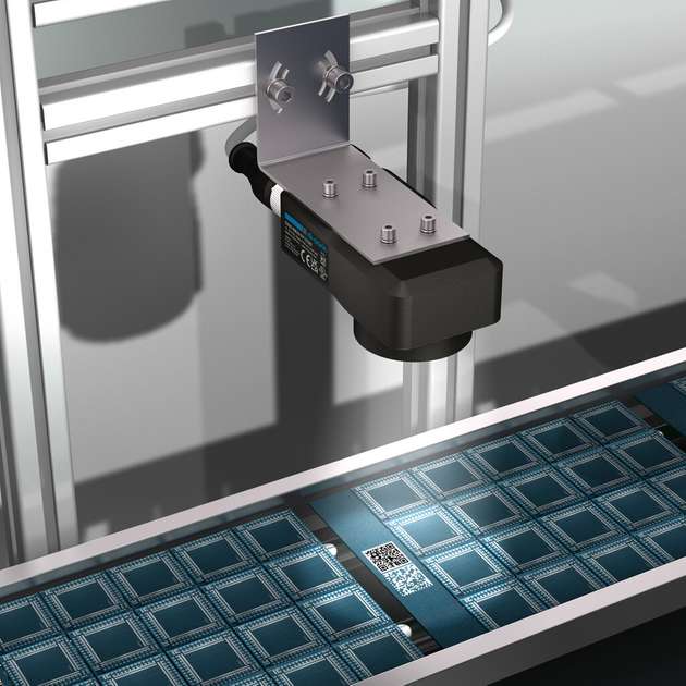 ID-Reader ID-600 von di-soric: Qualitätsprüfung und Erfassung von DataMatrix- und QR-Codes in der Zuführung.