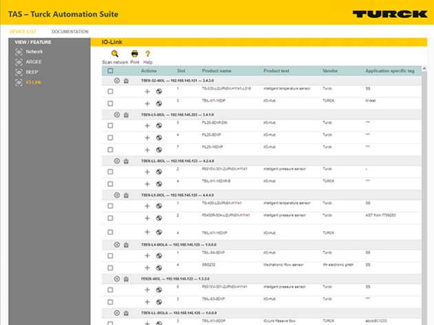 IO-Link View zeigt alle im Netz verfügbaren IO-Link Master und Devices im Überblick.