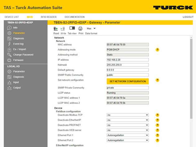 Turcks TBEN-Module wie dieses RFID-Interface lassen sich über die Software bequem parametrieren.