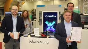 Fraunhofer-Team für das Omlox-Labor (v.l.): Florian Hufen, Florian Jungbluth, Laborleiter Harry Fast und Dr.-Ing. Holger Flatt, Gruppenleiter „Intelligente Sensorsysteme“.