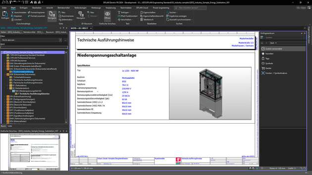 Technische Informationen zu Niederspannungssystemen werden im System berücksichtigt.