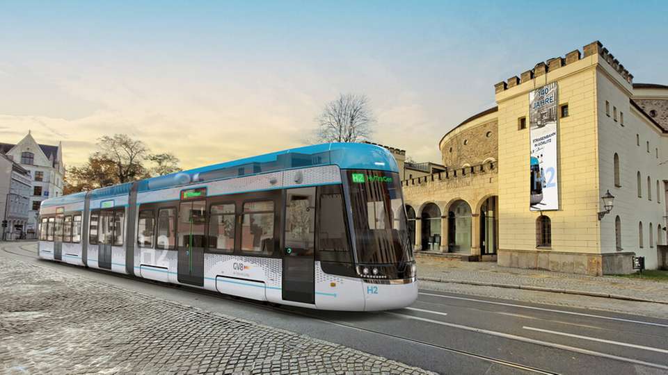 So soll der Prototyp der Wasserstoff-Straßenbahn aus Sachsen aussehen.
