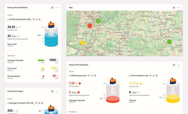 Inventory Management-System: alle Standorte im Blick, schneller Überblick via Farbcodierung. 