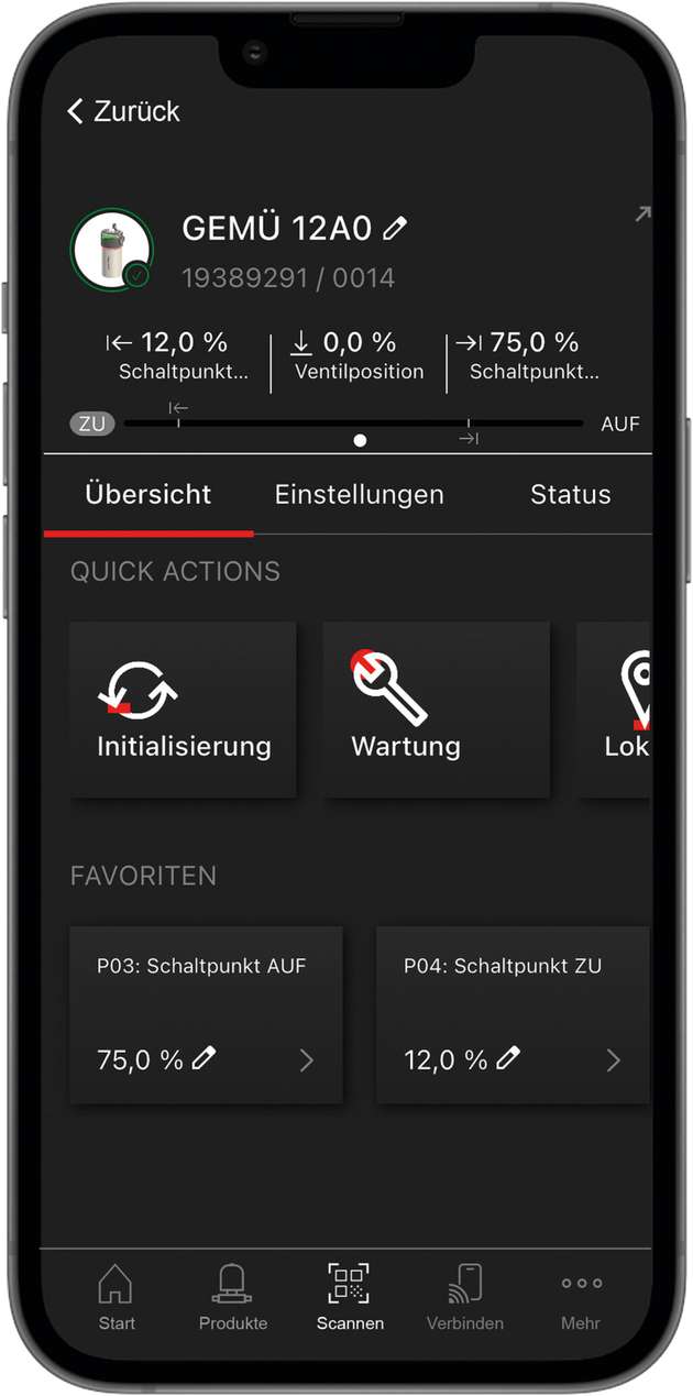 Übersicht in der App: Initialisierung