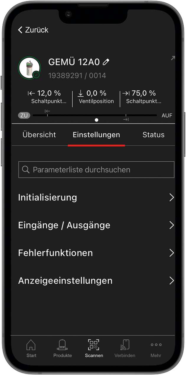 Einstellungen können gewählt werden