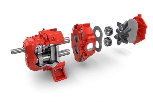Explosionsdarstellung der EP-Serie: Ein Hochleistungsgetriebe ermöglicht eine konstante Druckleistung von bis zu 18 bar.