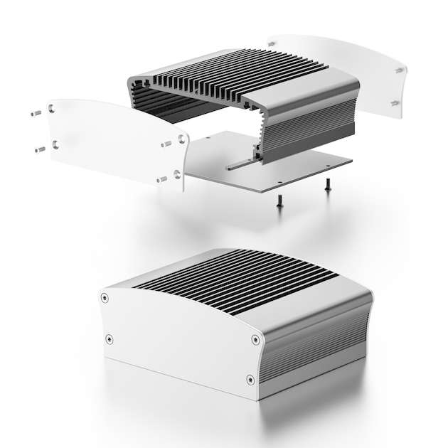 Der Gehäusekörper besteht aus einer Profilschale, Bodenblech und Deckelplatten.