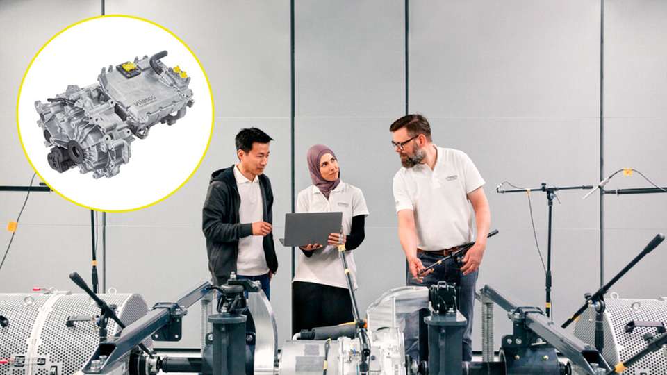 Der EMR3 Achsenantrieb von Vitesco Technologies bietet eine ausgereifte, bewährte Technologie, Energieeffizienz und attraktive Fahrdynamik - NVH-Prüfstand (Noise Vibration Harshness) in Berlin.