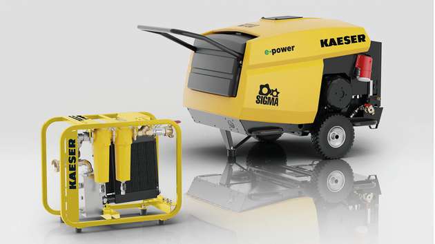 Praktisches Tragegestell mit Druckluftnachkühler und Mikrofilterkombination für technisch ölfreie Druckluft. 