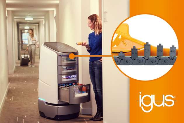 Energieketten der Serie E2.10 von Igus im Serviceroboter Jeeves: Die E-ketten sind oberhalb der Schubladenführungen montiert und ermöglichen einen engen Biegeradius von 28 mm.