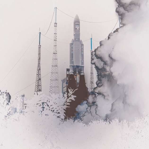Schub für neue Antriebe: Laserauftragschweißen (LMD) soll für eine schnellere und kostengünstigere Produktion von Antriebsdüsen für die nächste Raketengeneration des Ariane-Programms sorgen (im Bild: erfolgreicher Start einer Ariane 5).