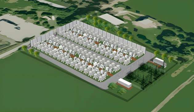 Ansicht auf den aktuellen Planungsstand des Batteriespeicherwerks Eco Power One in Bollingstedt. Das Projekt ist das bislang größte von Eco Stor.