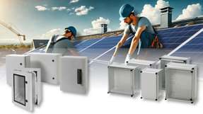 Fibox-Gehäuseserien aus Polycarbonat für den robusten, witterungs- und UV-beständigen Schutz von elektrischen und Elektronik-Komponenten in der Solarenergie.