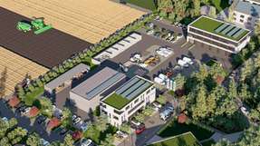 Der neue Breitband-Hub von Axians Deutschland in Möglingen verfügt über Büro- und Verwaltungsarbeitsplätze, Lagerflächen, Solar- und E-Ladetechnologie sowie vielfältige Naturflächen. 