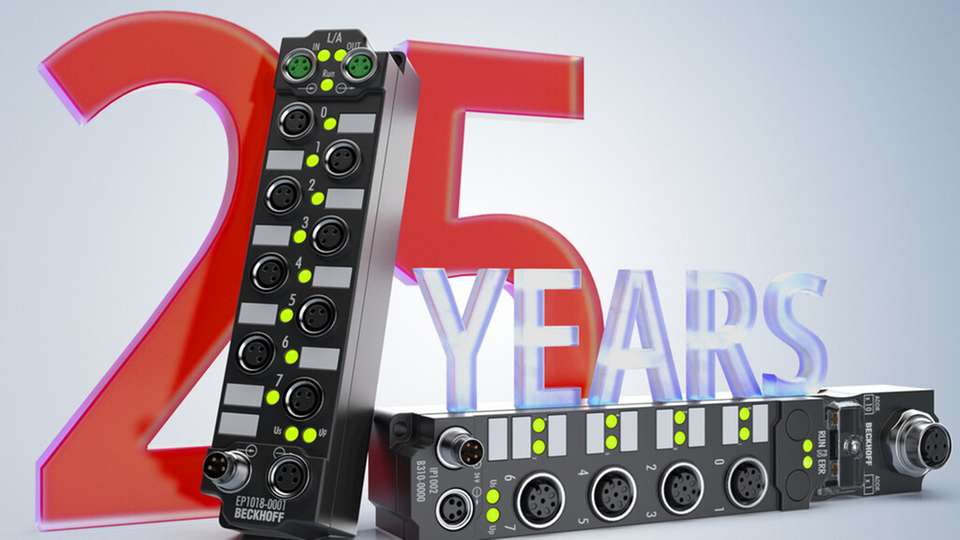 Nun schon seit 25 Jahren bietet Beckhoff ein Portfolio an IP67-I/O-Komponenten an. Neu sind zwei Modelle mit acht Kanälen auf einer Baubreite von 30 mm.