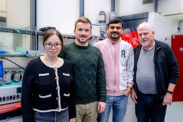 Das Bochumer Autorenteam Panpan Wang, Thomas Quust, Shubhadeep Chandra und Wolfgang Schuhmann (von links). Die maximale Anzahl von Medieneinträgen wurde ausgewählt.
