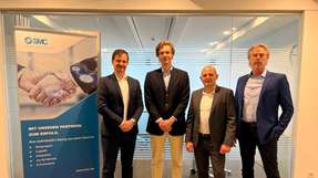 Sebastian Birzer (Vice President Indirect Sales, SMC Deutschland), Johann Harms (Geschäftsführer, Lippold ), Jörg Heitlindemann (Distribution Account Manager Indirect Sales, SMC Deutschland) und Michael Schultz (Manager Distribution, SMC Deutschland).