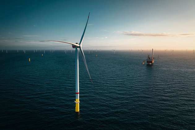 Installierte Windkraftanlage im Winpark Borkum Riffgrund 3.