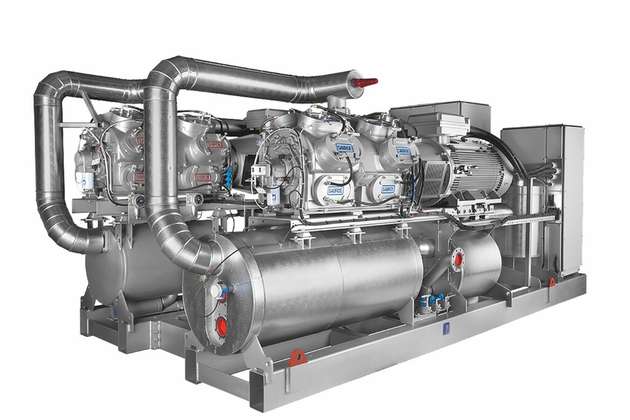 Die zweistufige Hochtemperatur-Großwärmepumpe Sabroe DualPAC verfügt über einen drehzahlgeregelten Kolbenverdichter und einen Leistungsbereich von bis zu 3.000 kW.