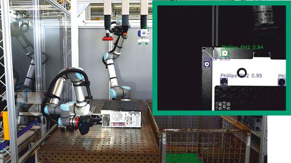 Der Roboter lokalisiert die Schrauben am PC-Gehäuse und steuert sie an.