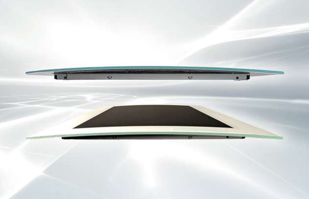 Die HMI-Lösung verwendet ein planes  Standard-Display, das mit einem gewölbten  Deckglas (Cover Lens) verklebt wird.