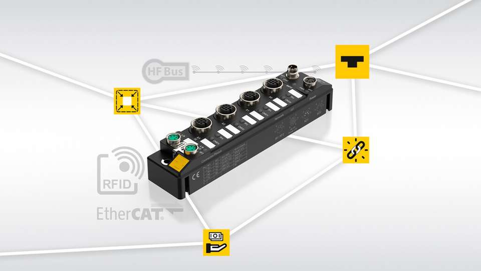 Turck bietet das weltweit kompakteste 4-Kanal RFID-EtherCAT-Interface mit Abmessungen von 32 x 144 x 32 mm an.
